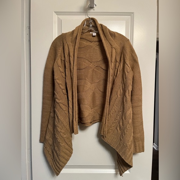 Camel Cable Knit Open Cardigan | Petite Small - Picture 3 of 15